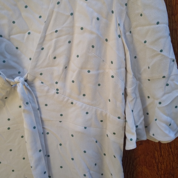 Free People All Yours Cream Green Polka Dot Wrap Bust Tie Mini Dress Small 4 - Picture 10 of 16